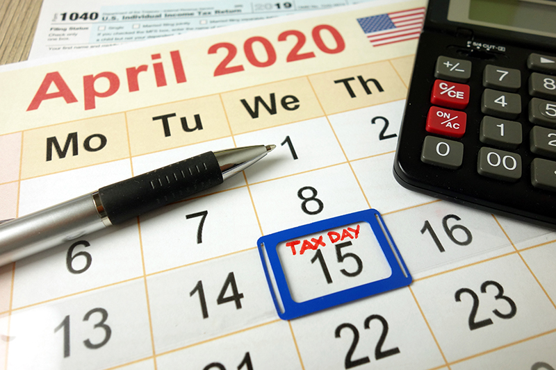 Calendar with April 15th marked as Tax Day