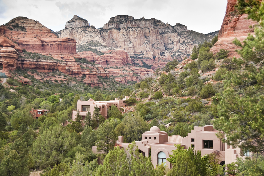 Homes surrounded by mountains