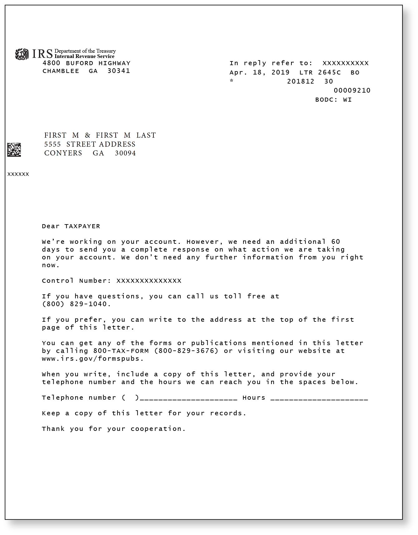 IRS Letter 2645C - 60 Day Letter