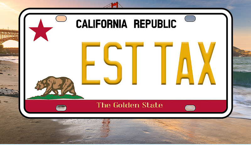 California License plate that says EST TAX