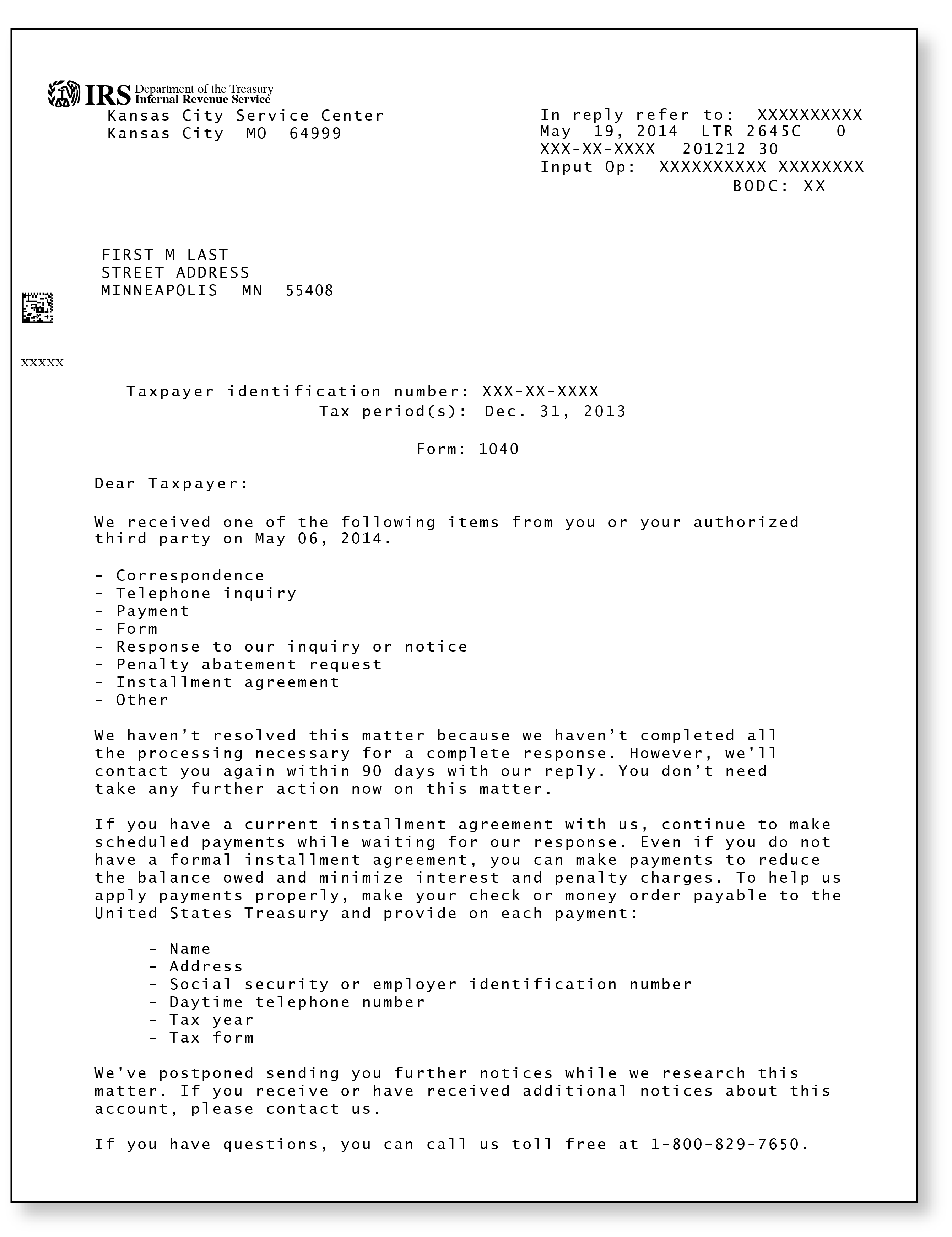 IRS Letter 2645C - 90 Day Letter
