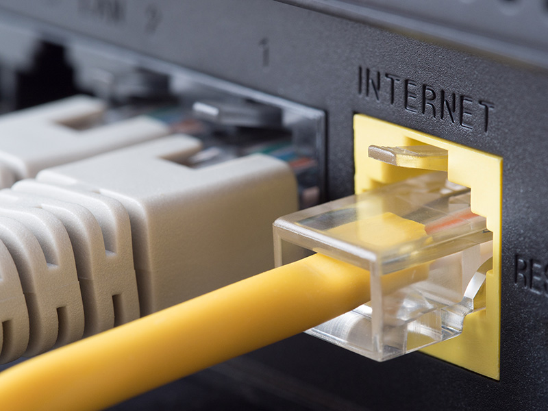 internet network cables connected to a router or modem