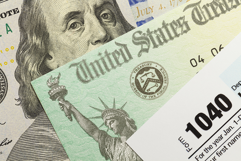 Money, United States Treasury Check, 1040 Tax Form