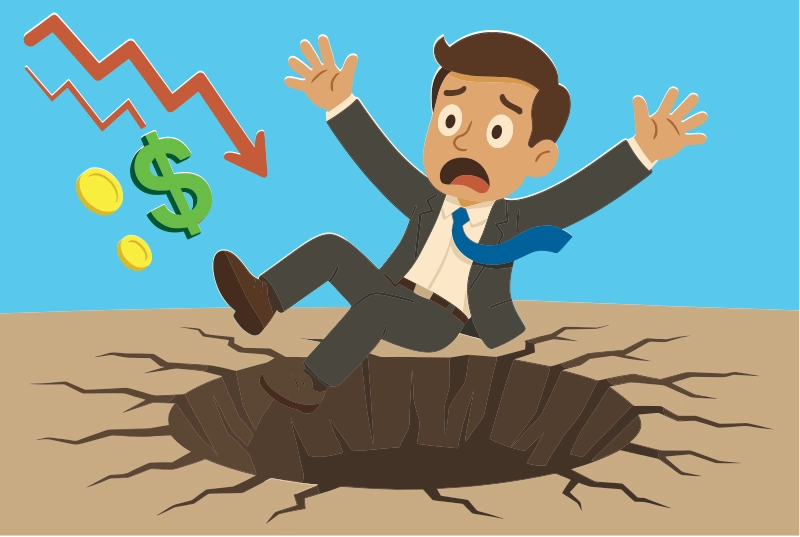 man falling into a pit