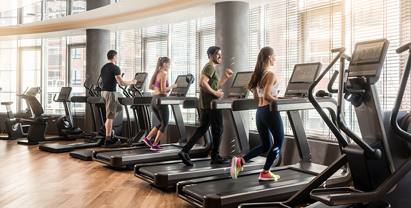 people running on treadmills in a gym