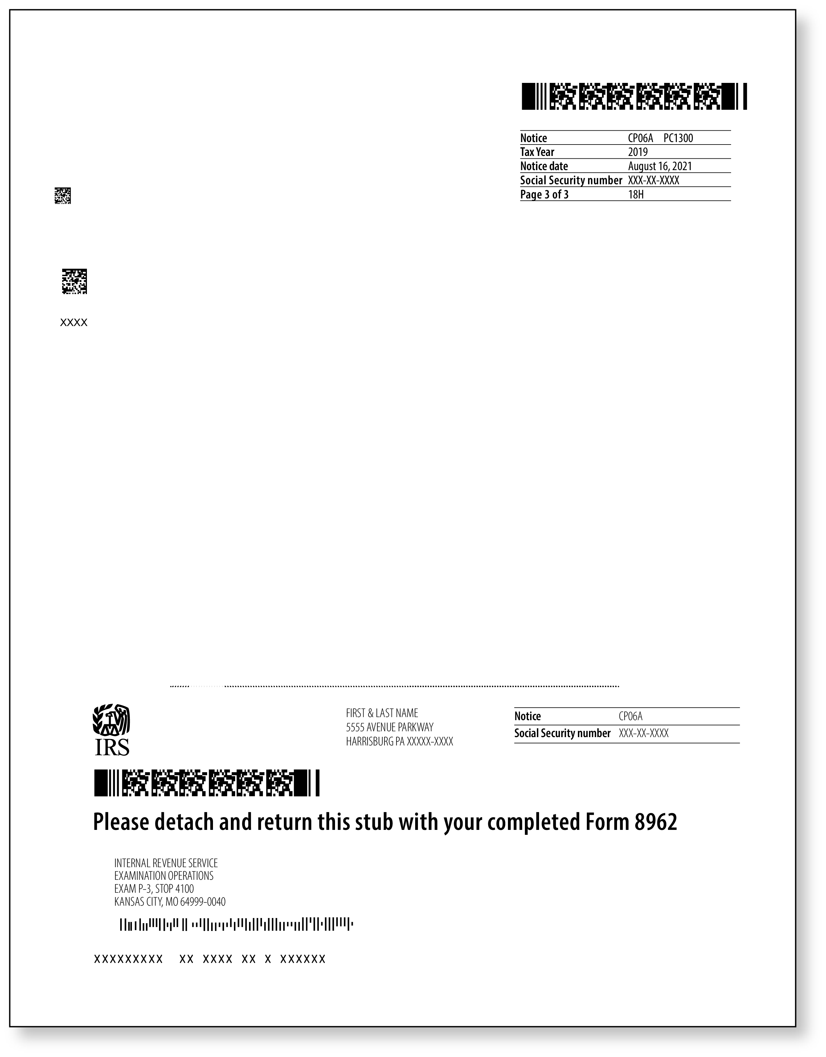 IRS Audit Letter CP06A – Sample 1