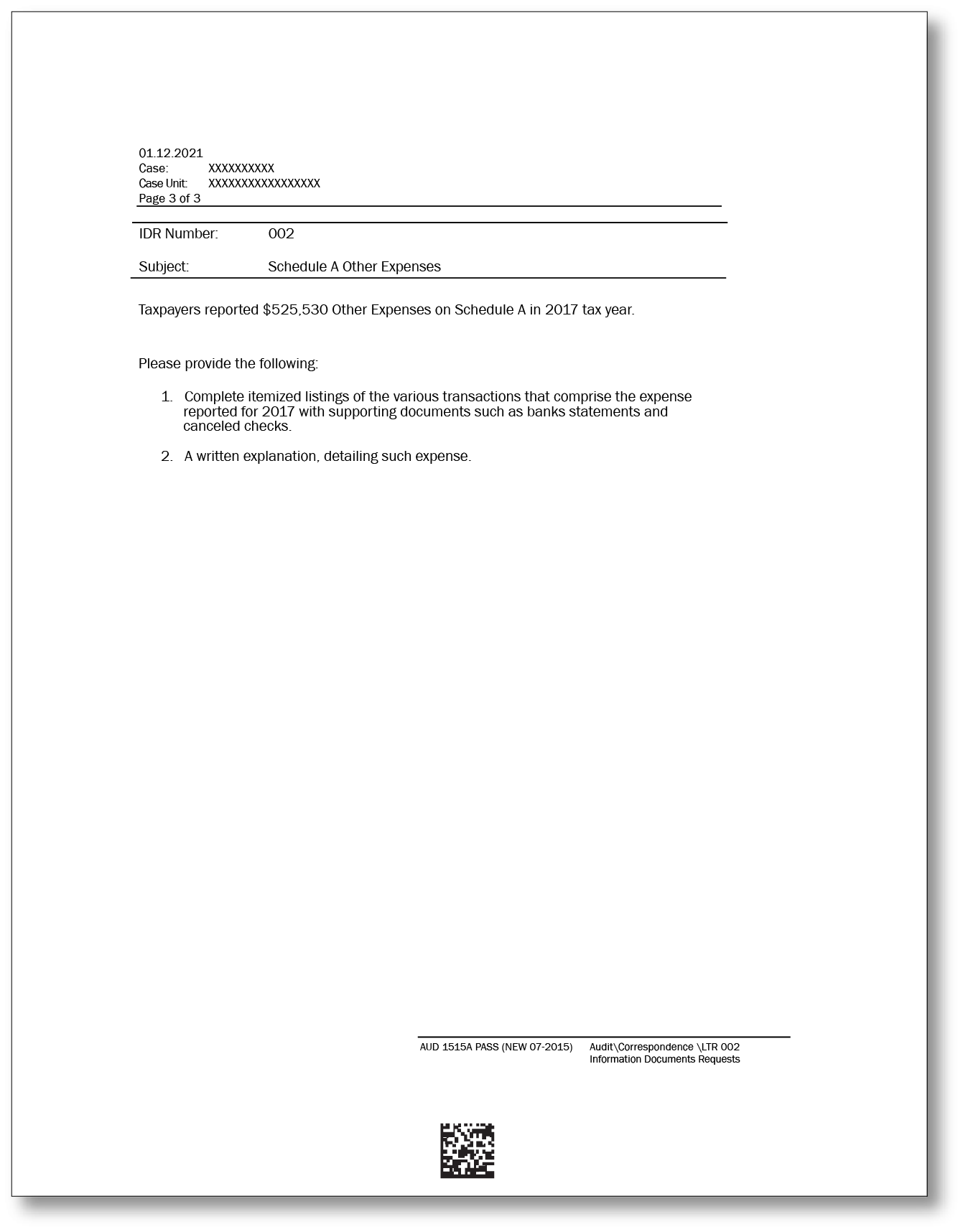 California AUD 1515A PASS – Sample 1