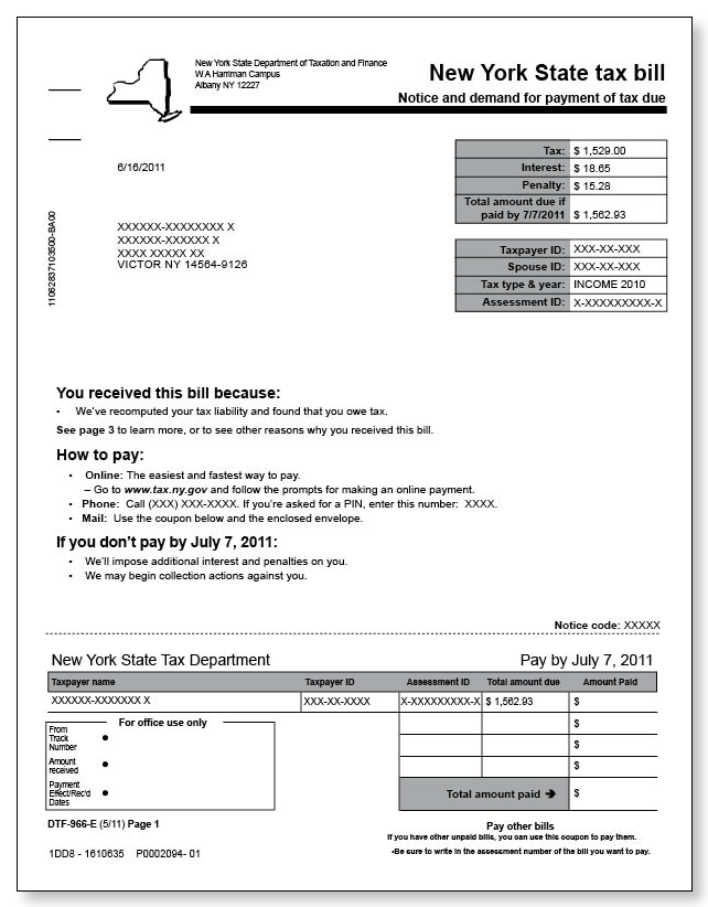 New York State Tax Bill – Sample 2 