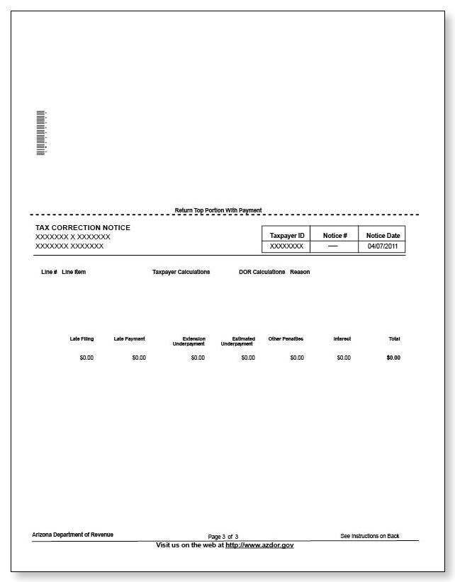 Arizona Tax Correction Notice – Sample 1