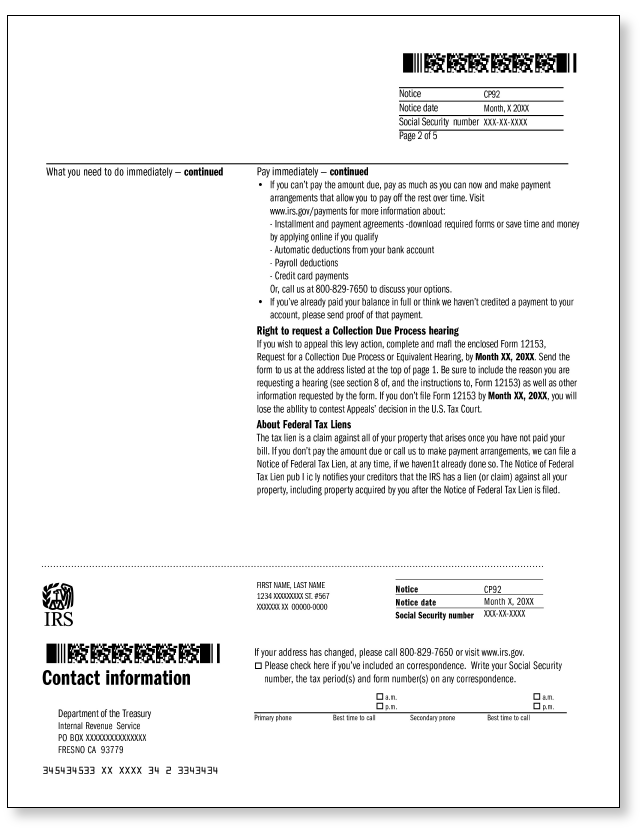 IRS Audit Letter CP92 – Sample 1