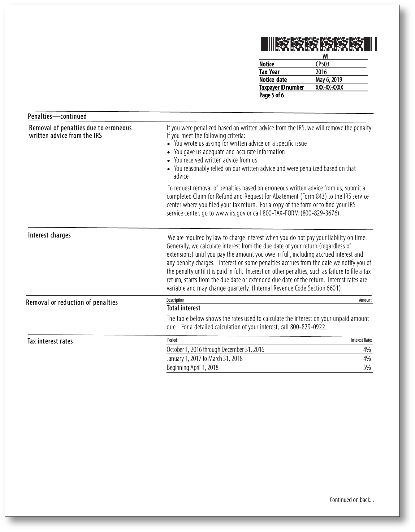 IRS Audit Letter CP503 – Sample 1