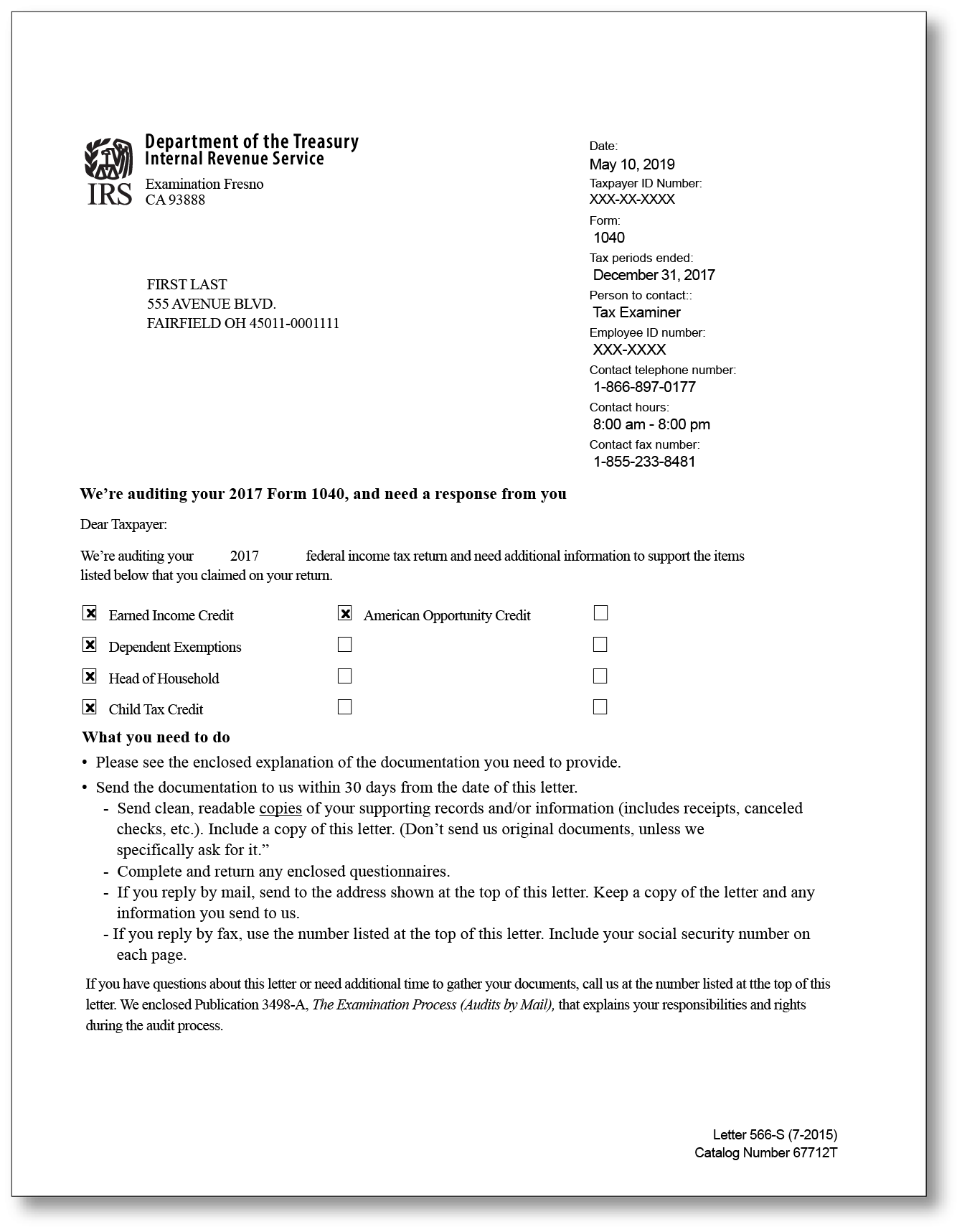 IRS Audit Letter 221-S – Sample 21 Intended For Irs Response Letter Template