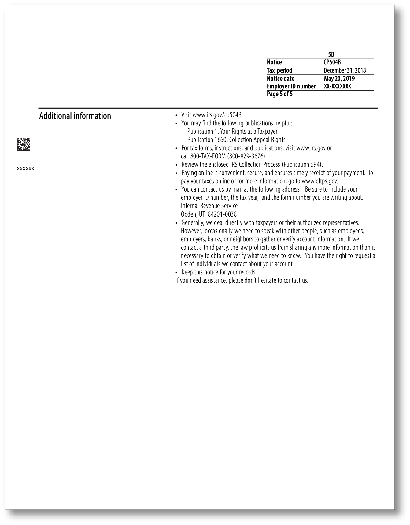 IRS Audit Letter CP504B – Sample 1