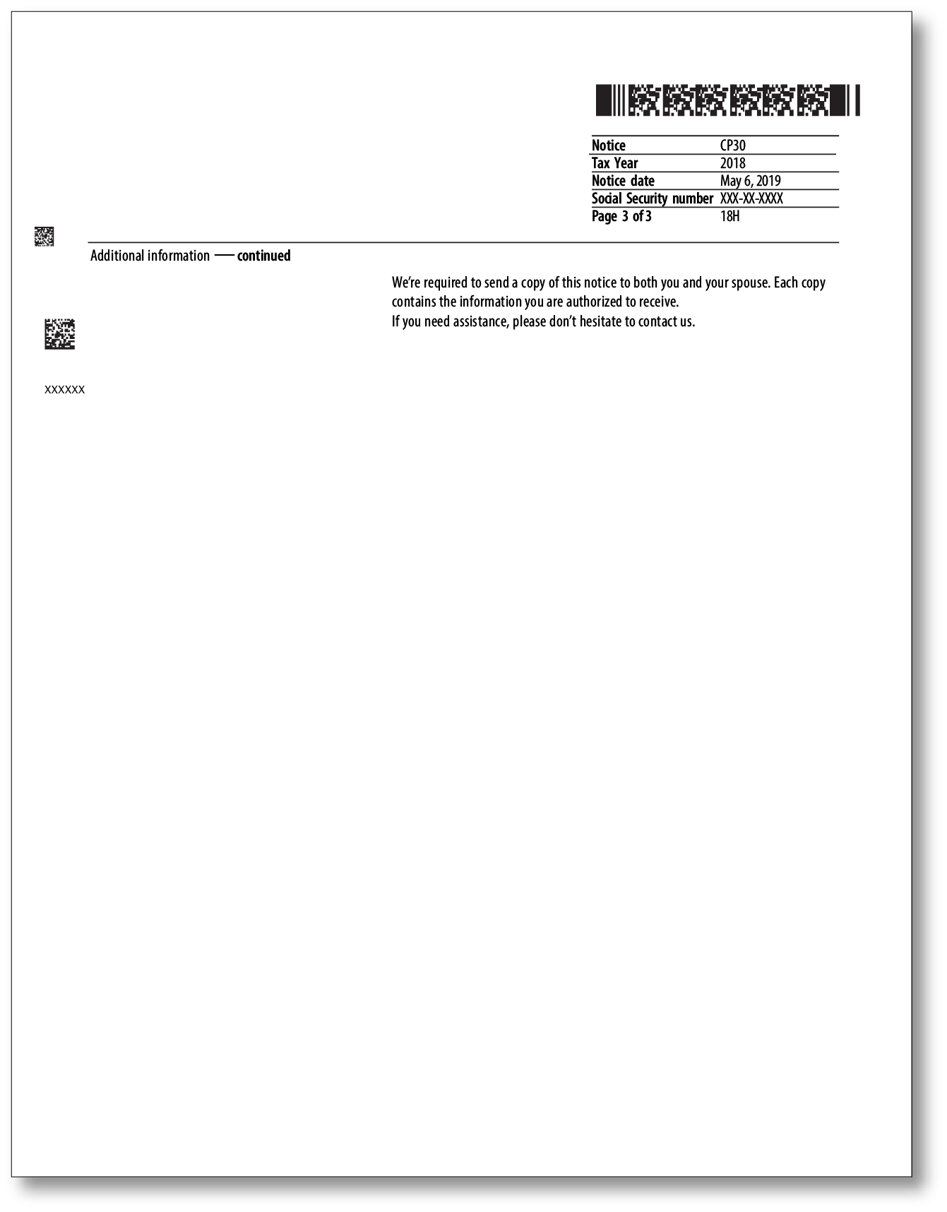 IRS Audit Letter CP30 – Sample 1