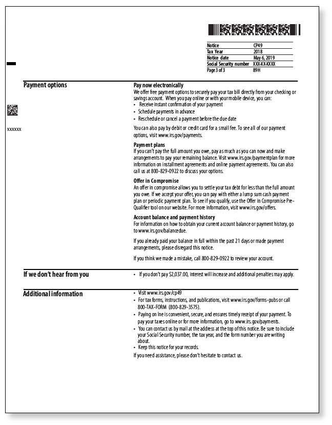 IRS Audit Letter CP49 – Sample 1
