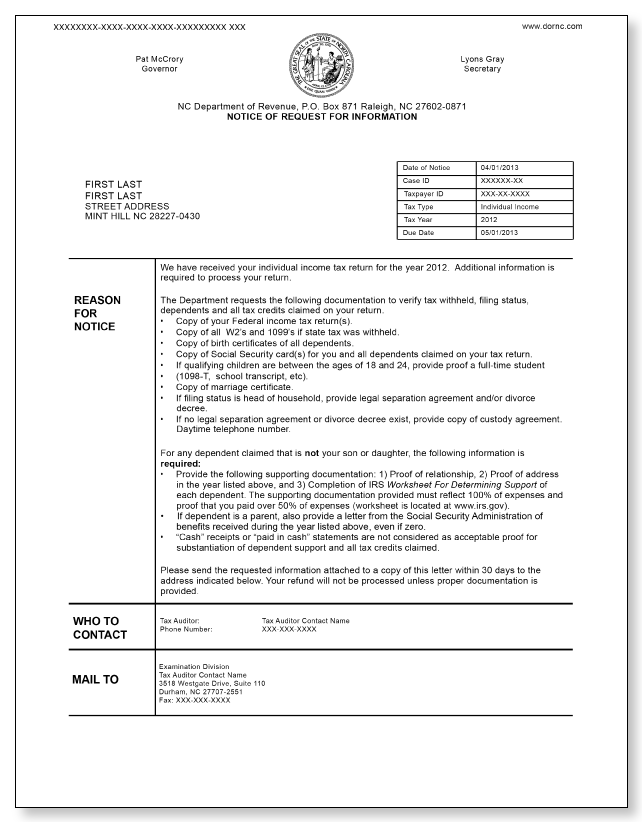 North Carolina Notice of Request for Information – Sample 3 