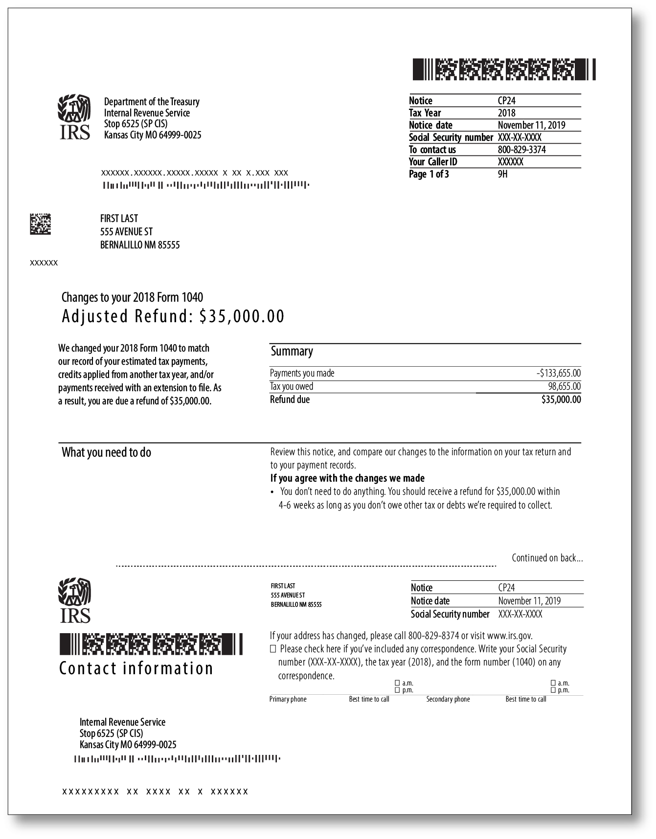 IRS Audit Letter CP24 – Sample 1