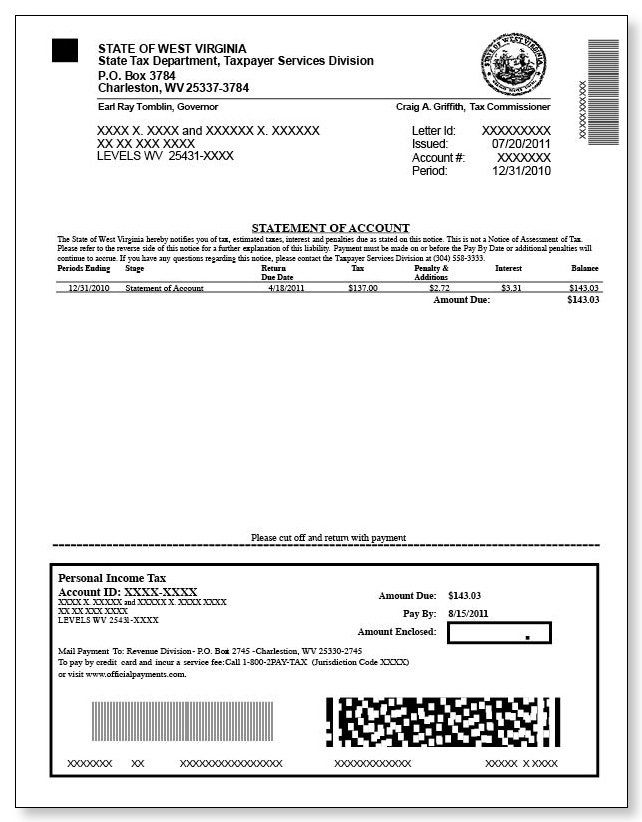 West Virginia Tax Return Change – Sample 1 