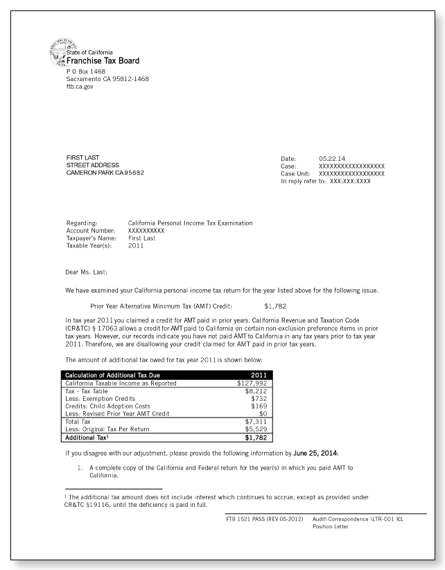 California FTB 1521 PASS – Sample 1