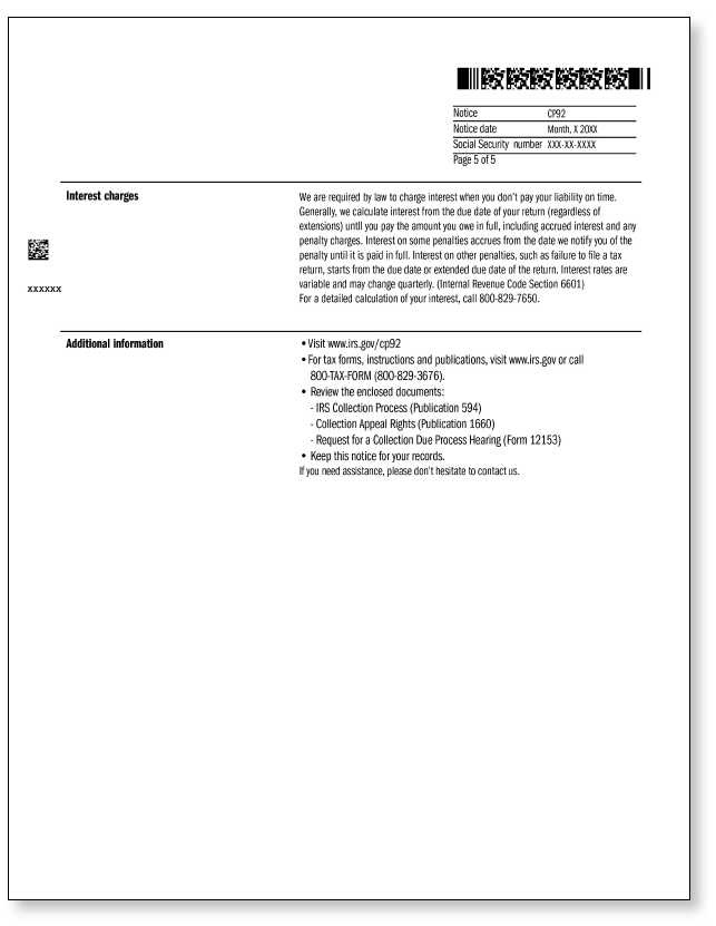 IRS Audit Letter CP92 – Sample 1