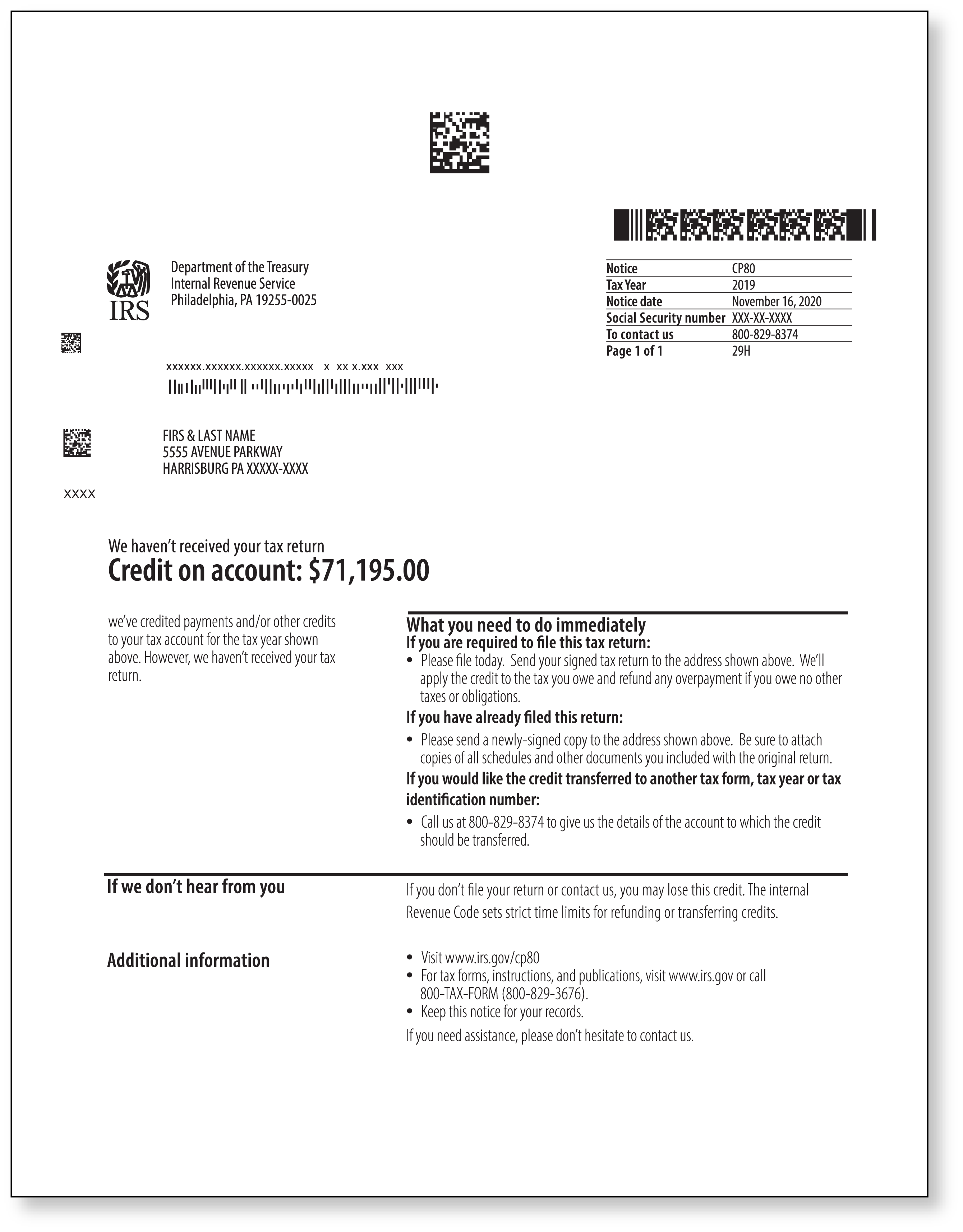 IRS Audit Letter CP80 – Sample 1