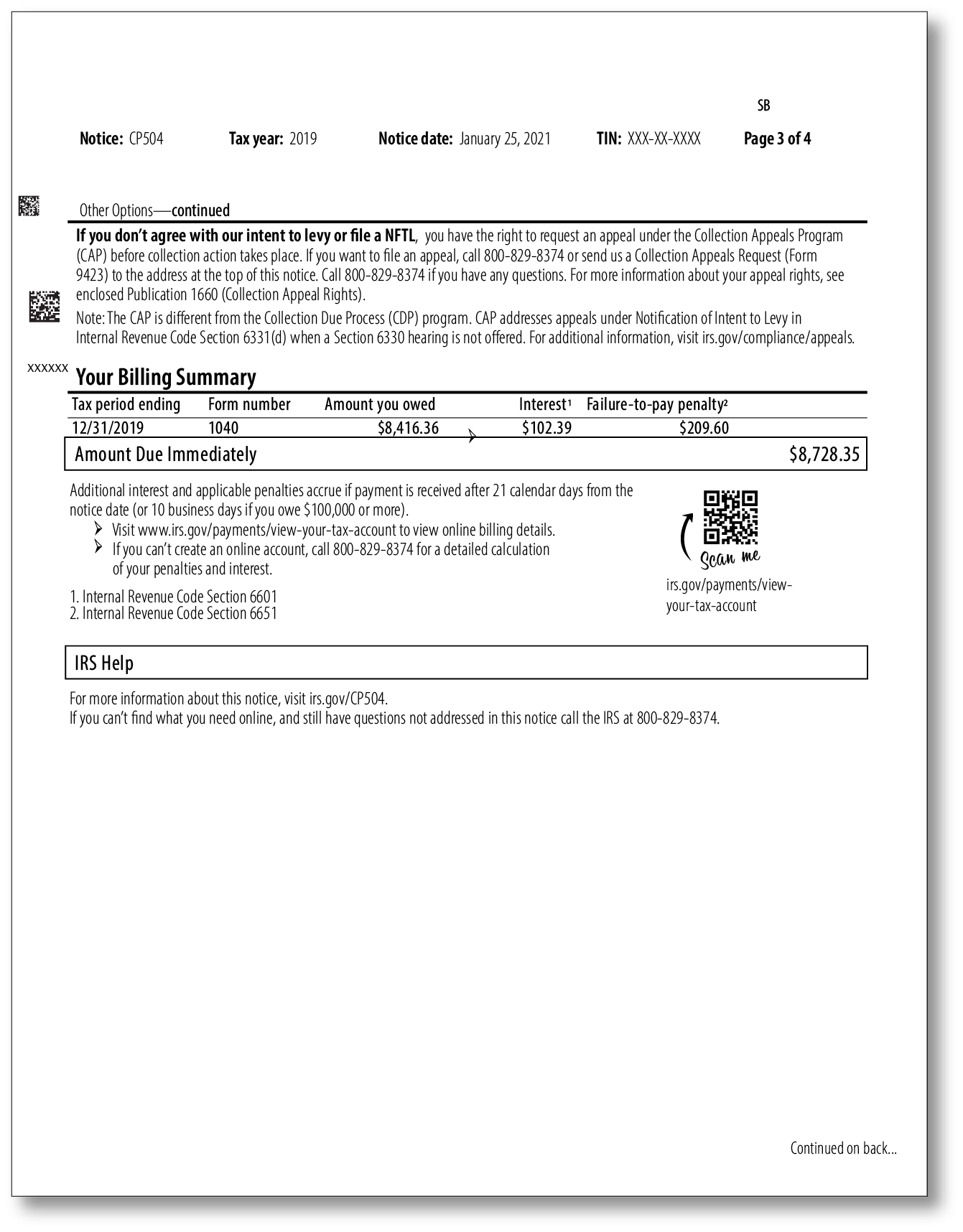 IRS Audit Letter CP504 – Sample 1
