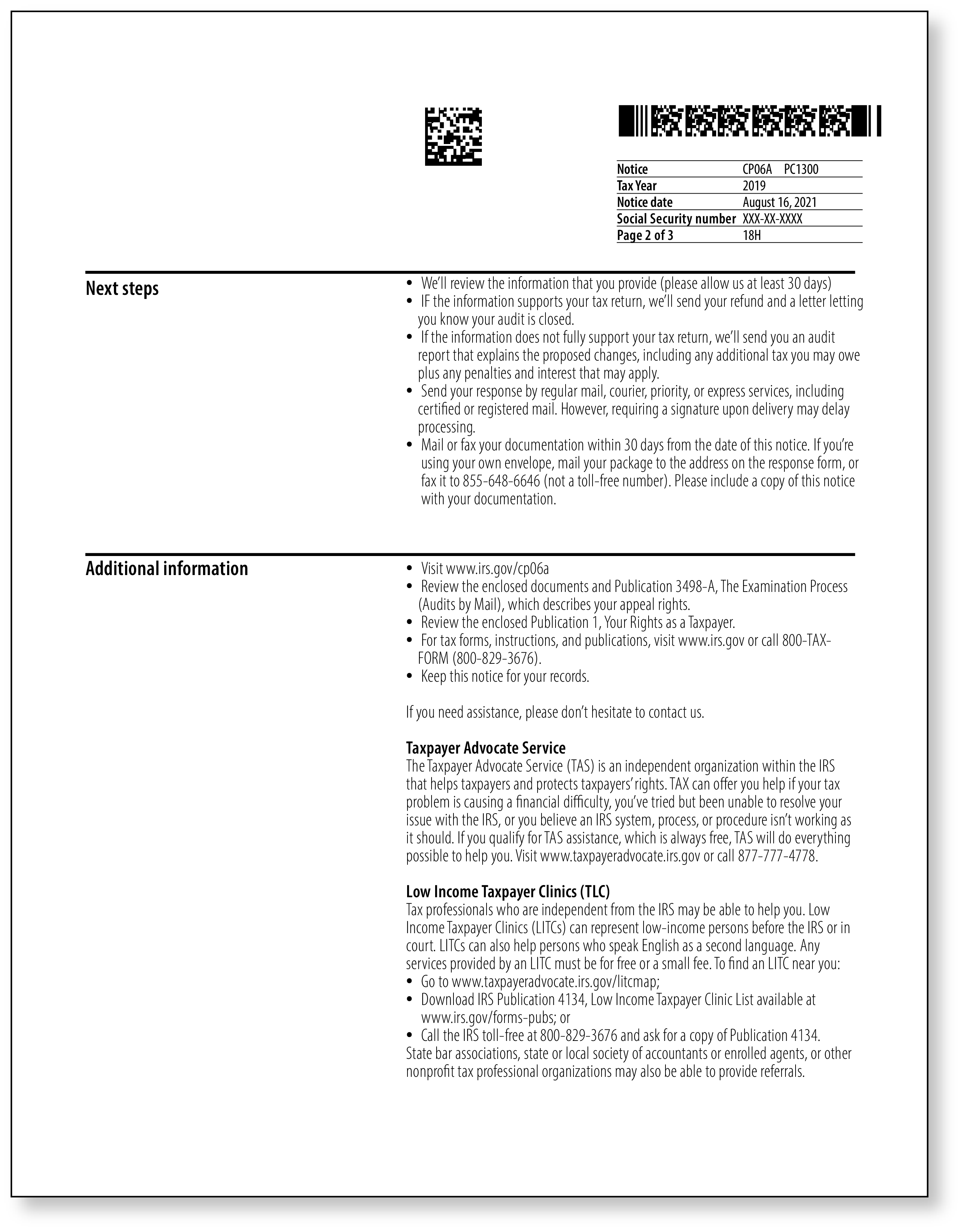 IRS Audit Letter CP06A – Sample 1