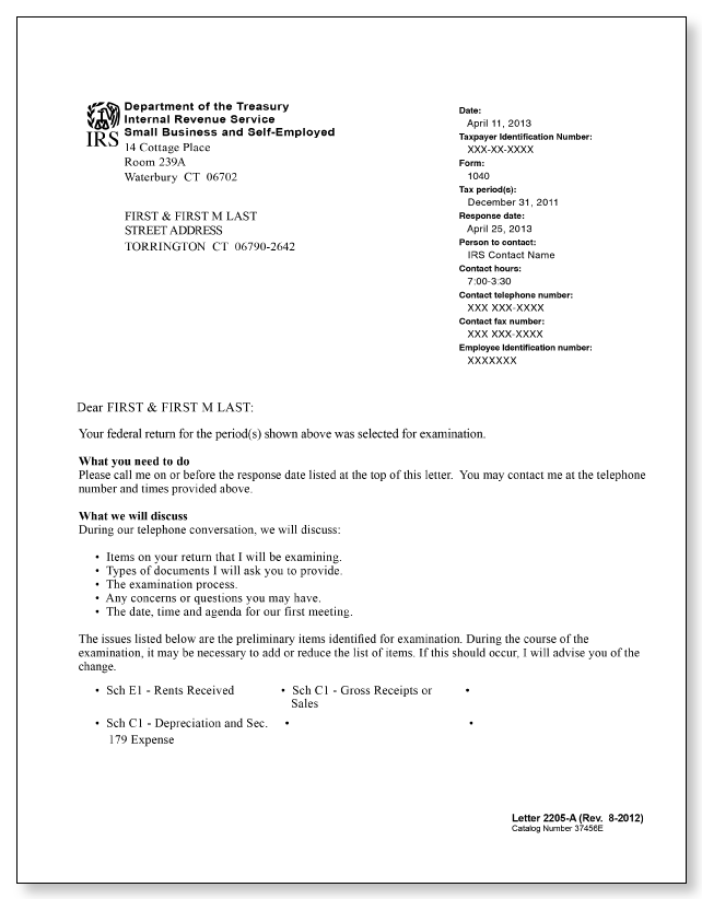 IRS Audit Letter 2205-A – Sample 7