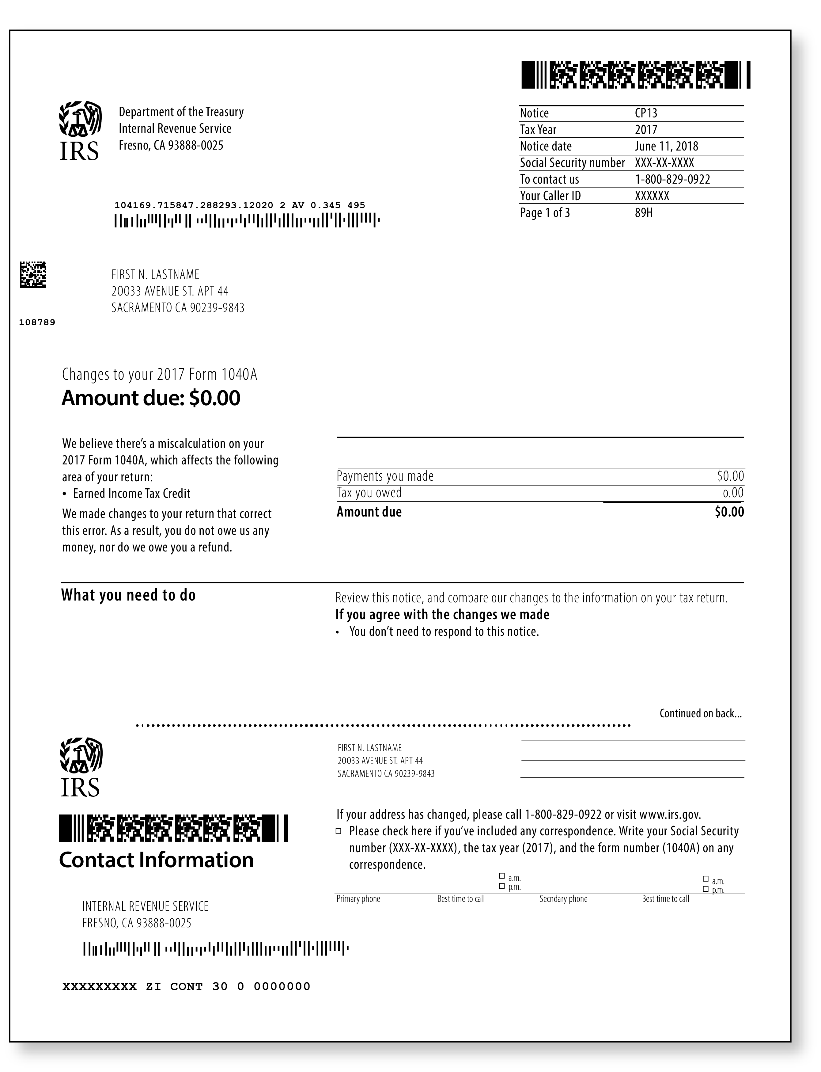 IRS Audit Letter CP13 – Sample 1