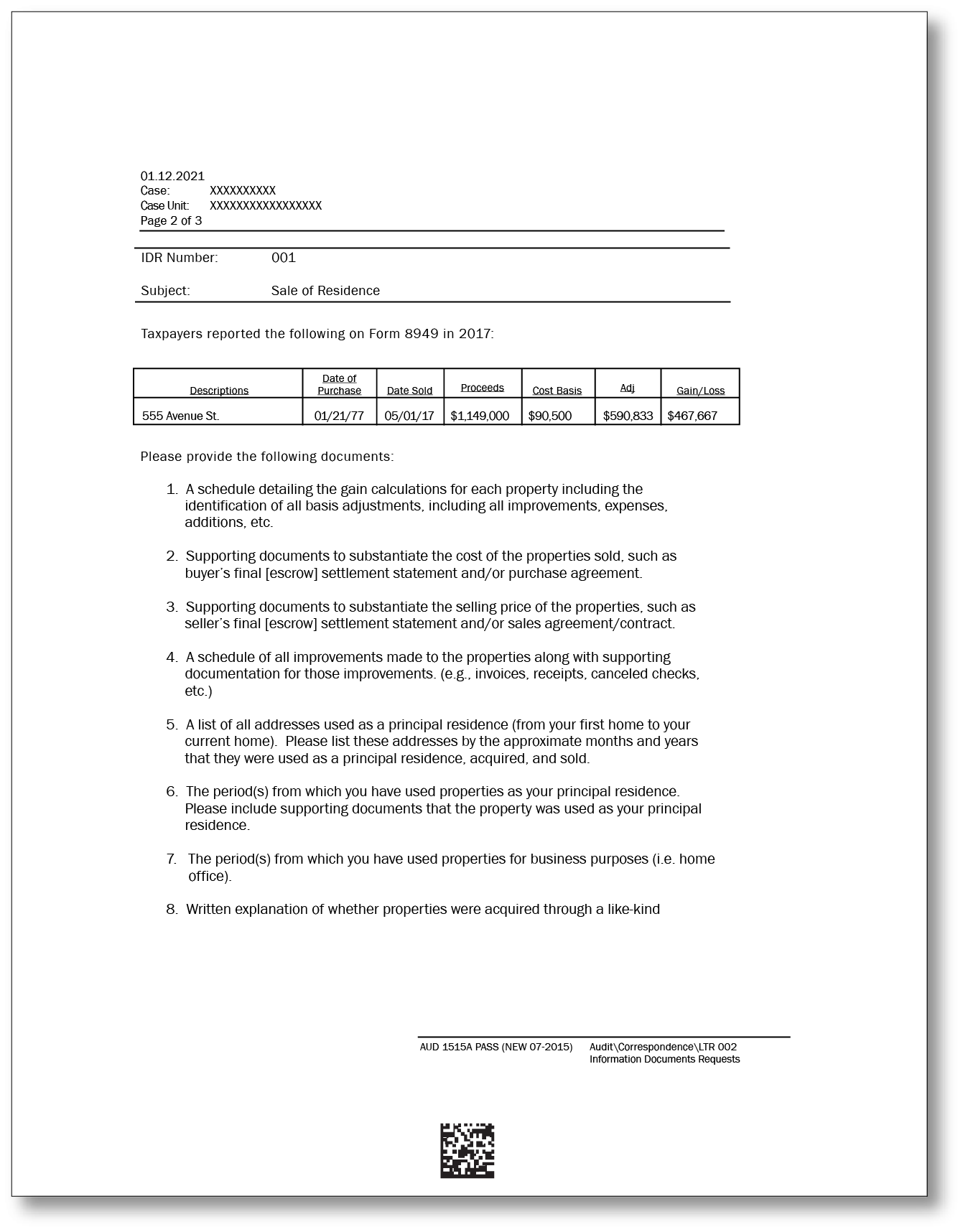 California AUD 1515A PASS – Sample 1