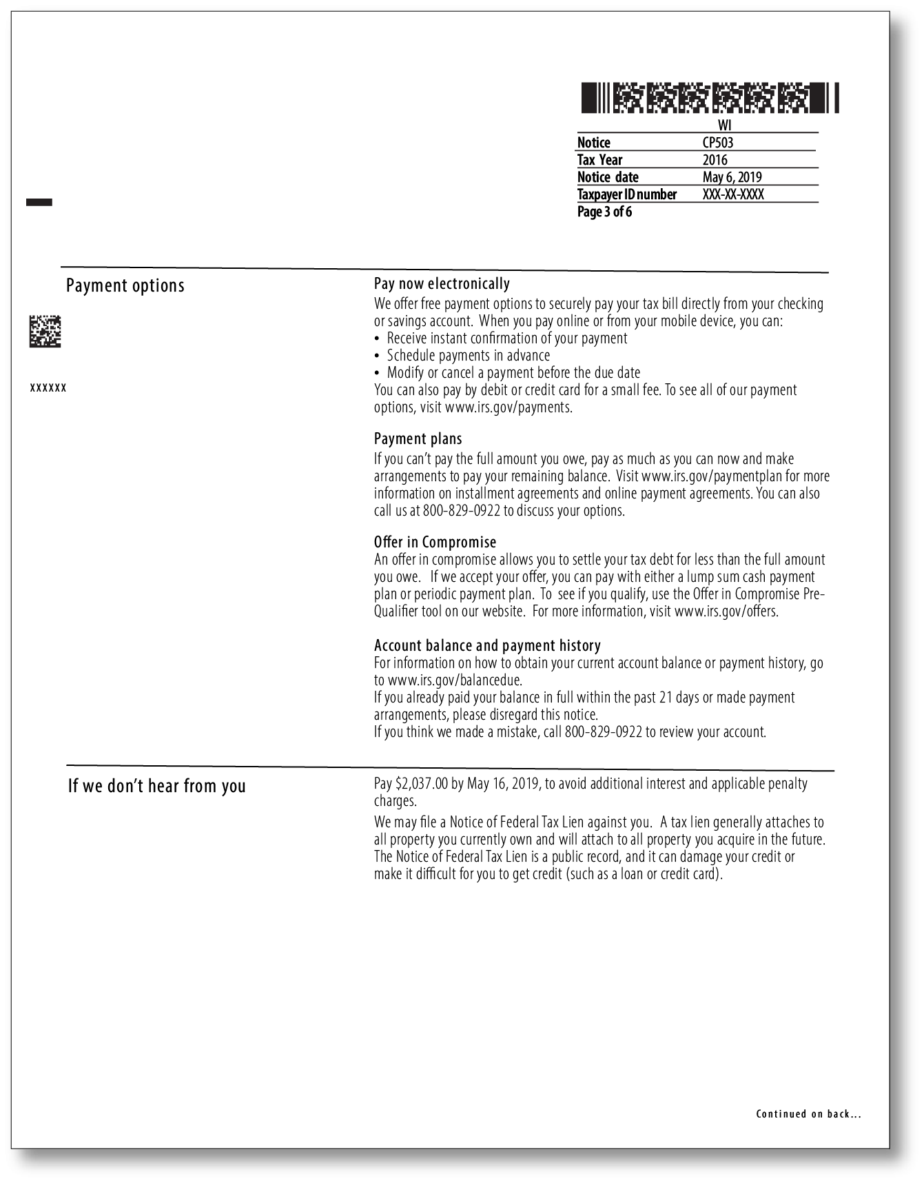 IRS Audit Letter CP503 – Sample 1