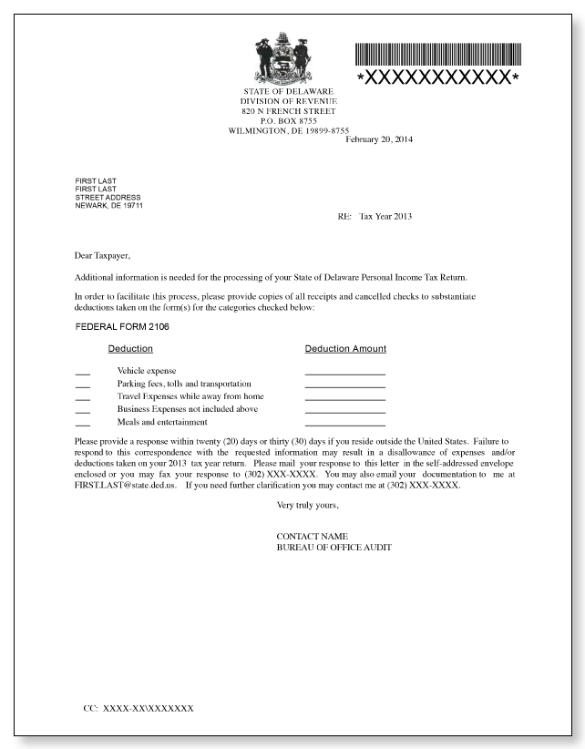 Delaware Division of Revenue Letter – Sample 1 