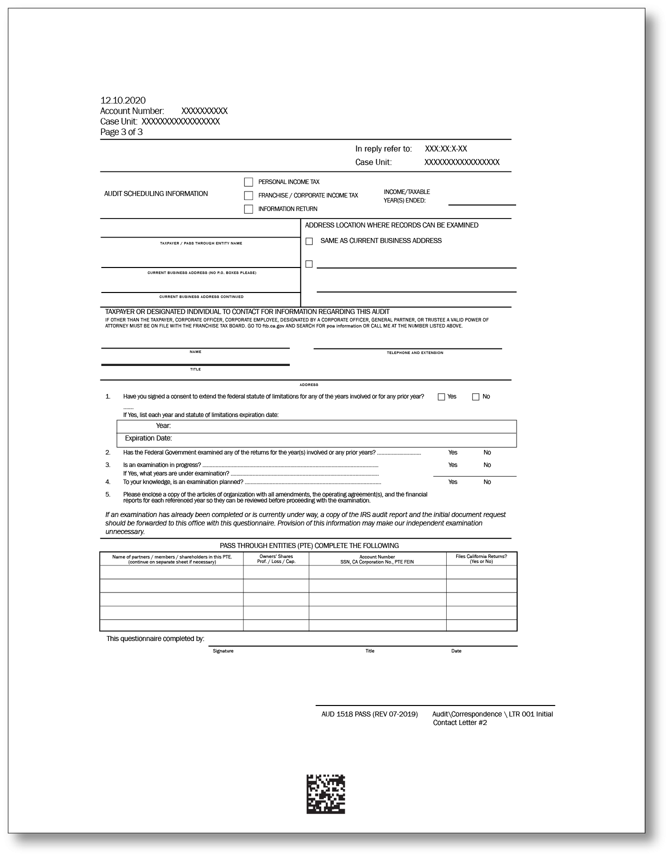 California AUD 1518 PASS – Sample 1