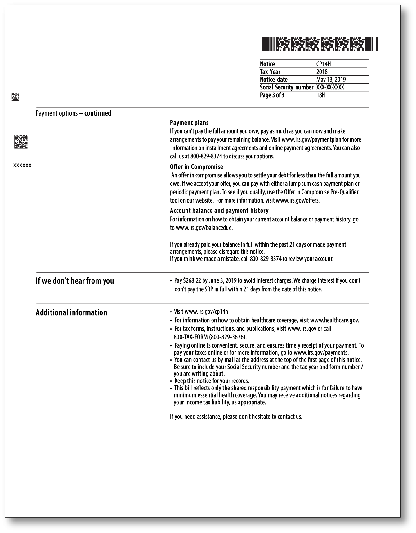 IRS Audit Letter CP14H – Sample 1