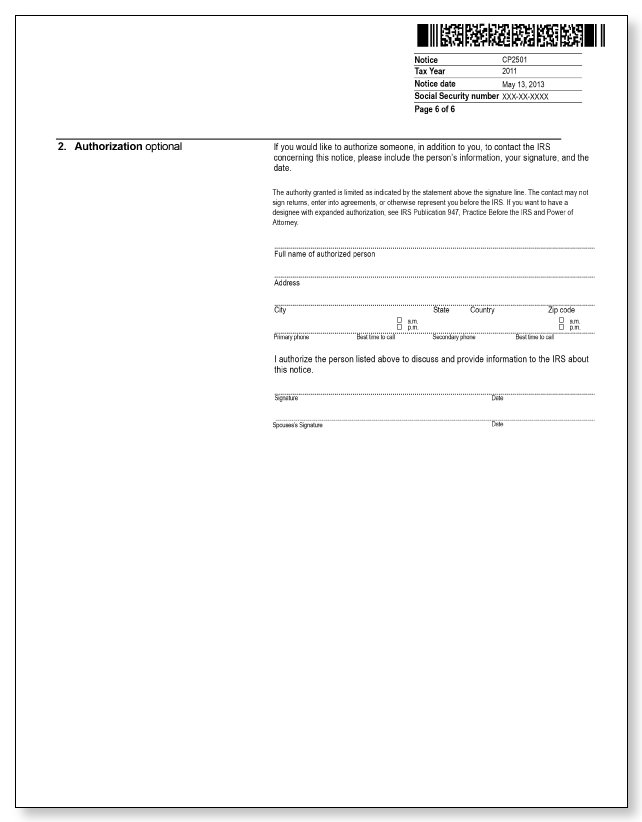 IRS Audit Letter CP2501 – Sample 2 