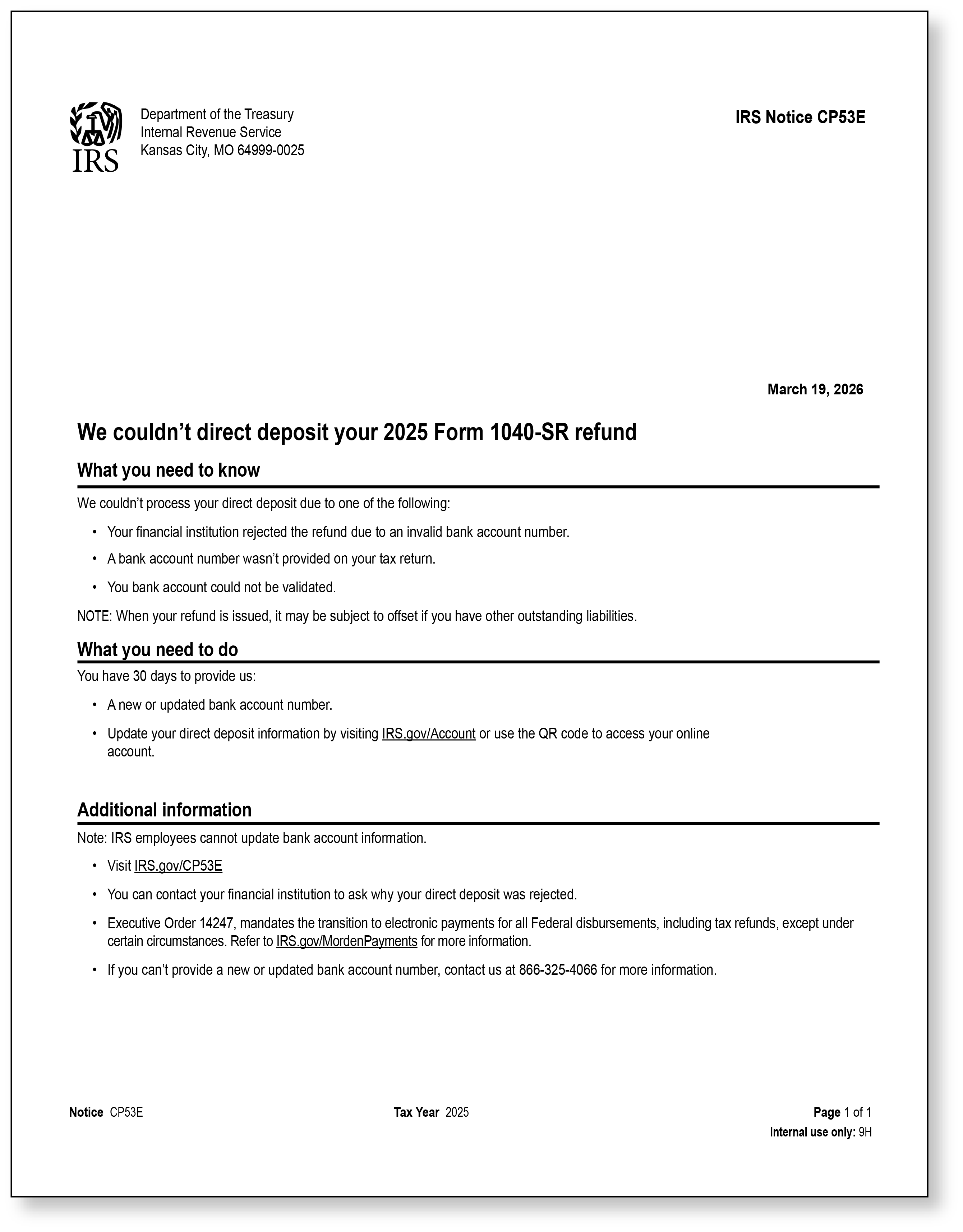 IRS Audit Letter CP53E - Sample 1