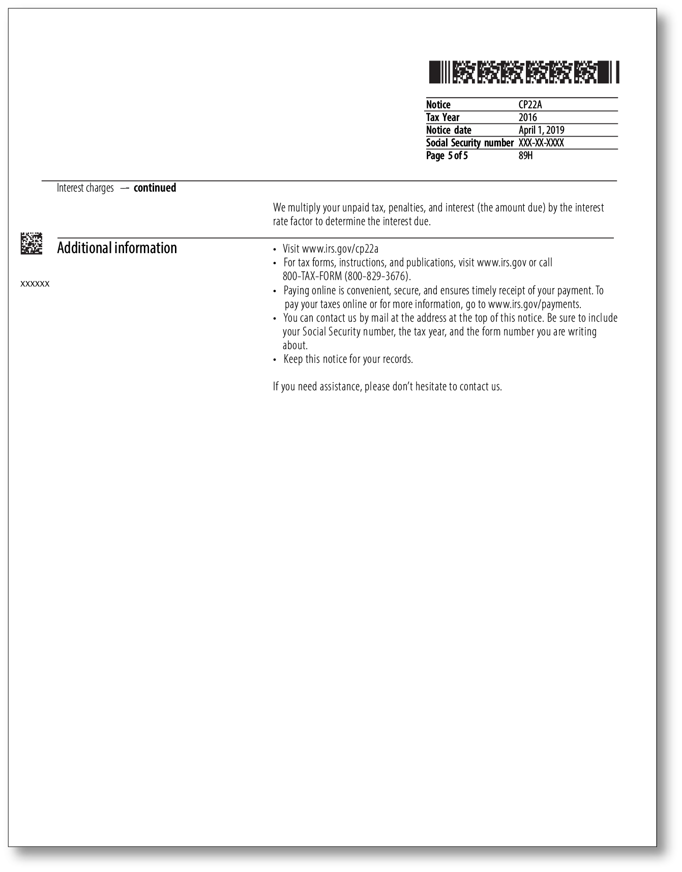 IRS Audit Letter CP22A – Sample 1