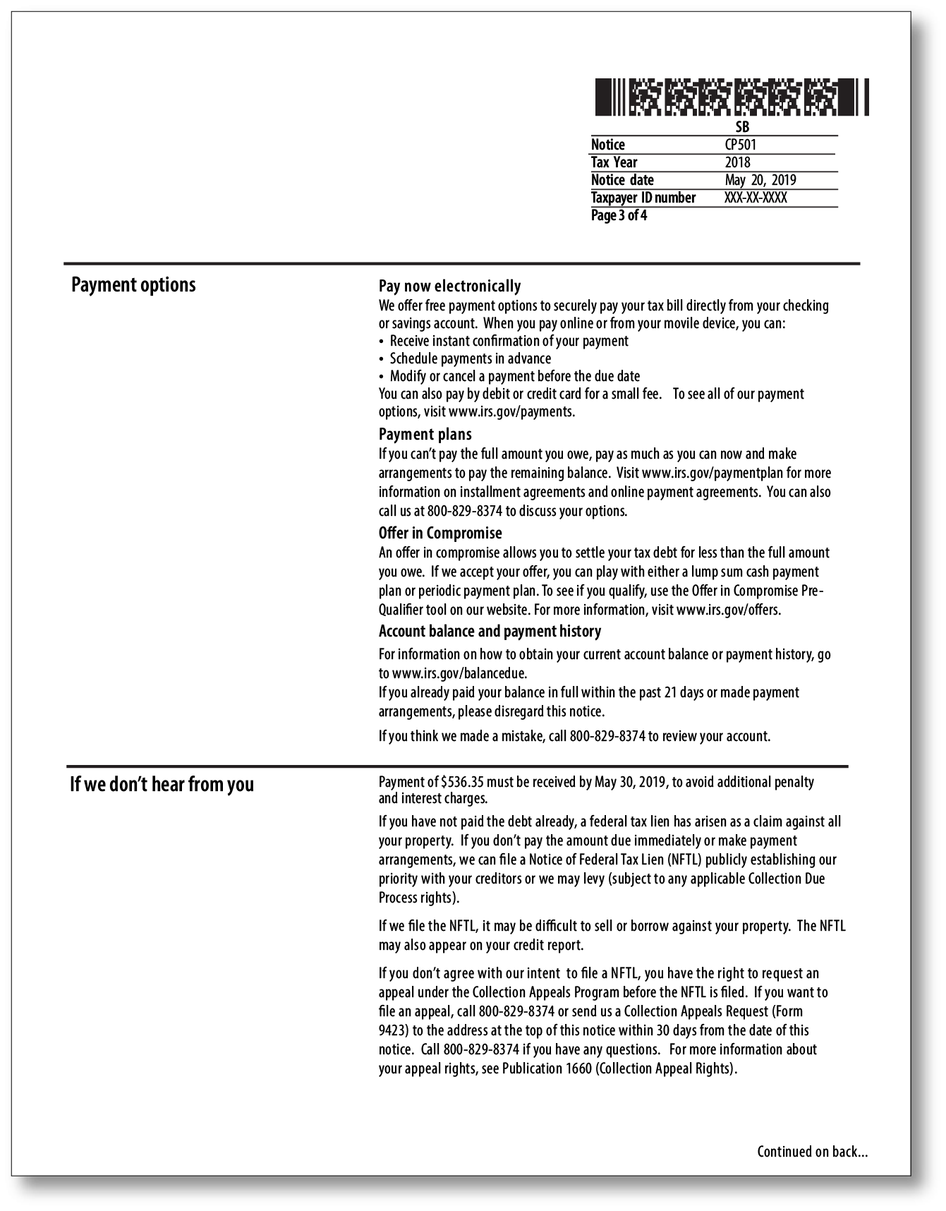 IRS Audit Letter CP501 – Sample 1