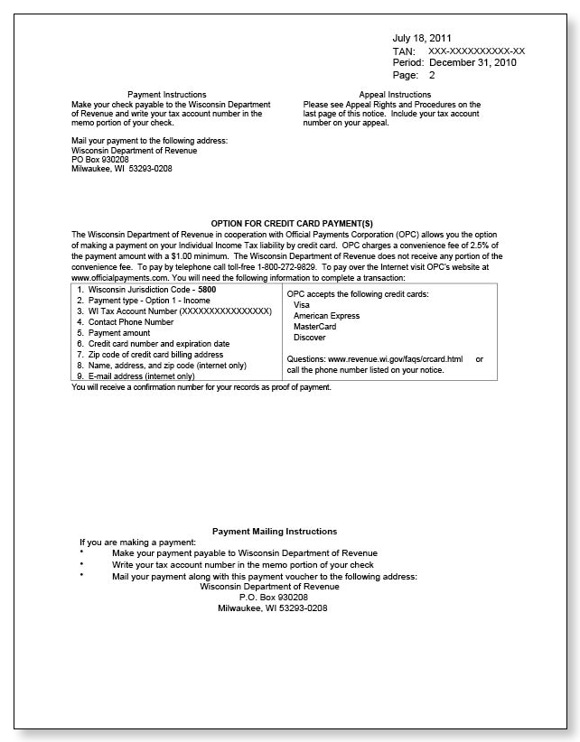 Wisconsin Notice of Amount Due – Sample 1 