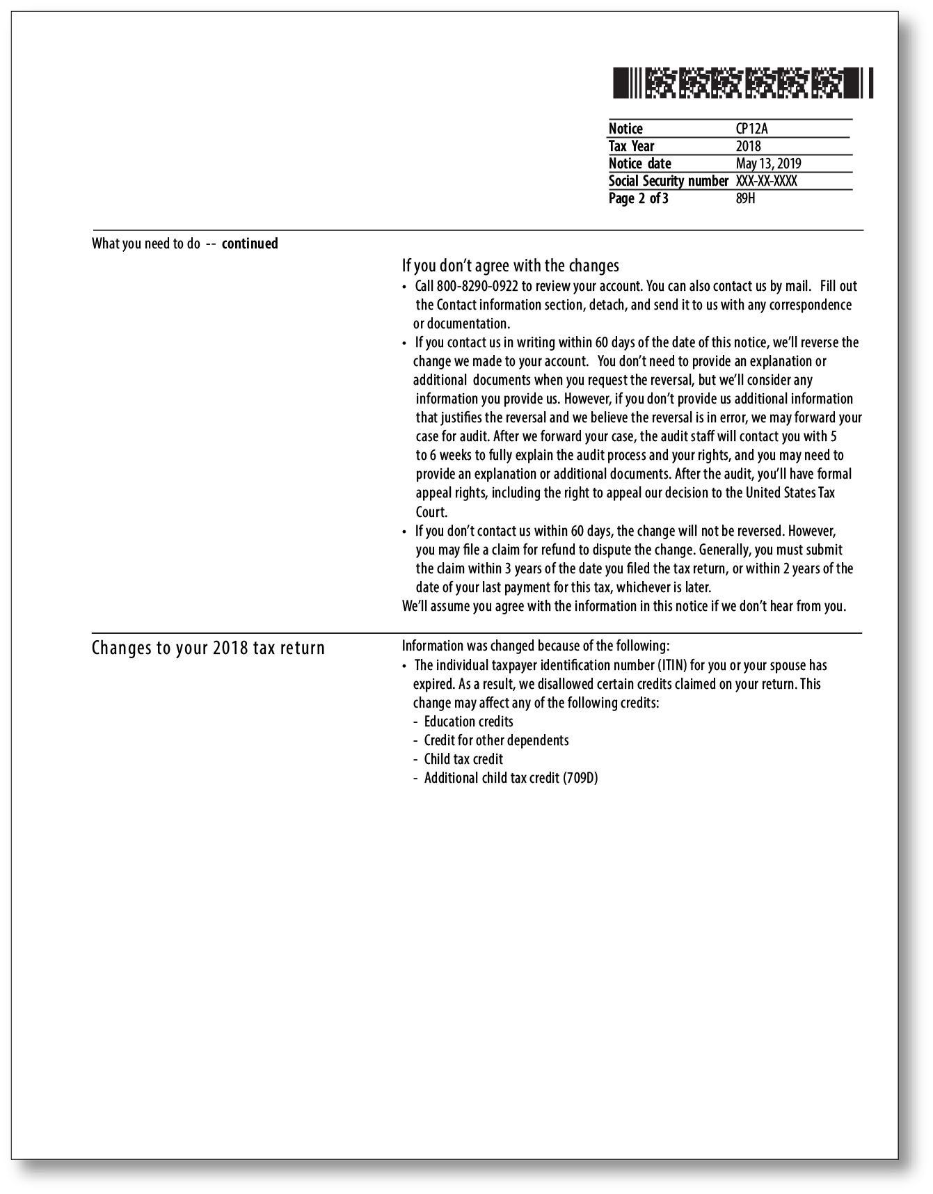 IRS Audit Letter CP12A – Sample 1