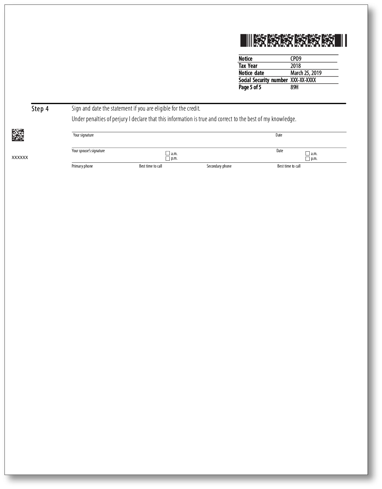 IRS Audit Letter CP09 – Sample 1