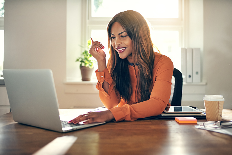 Woman working from home office