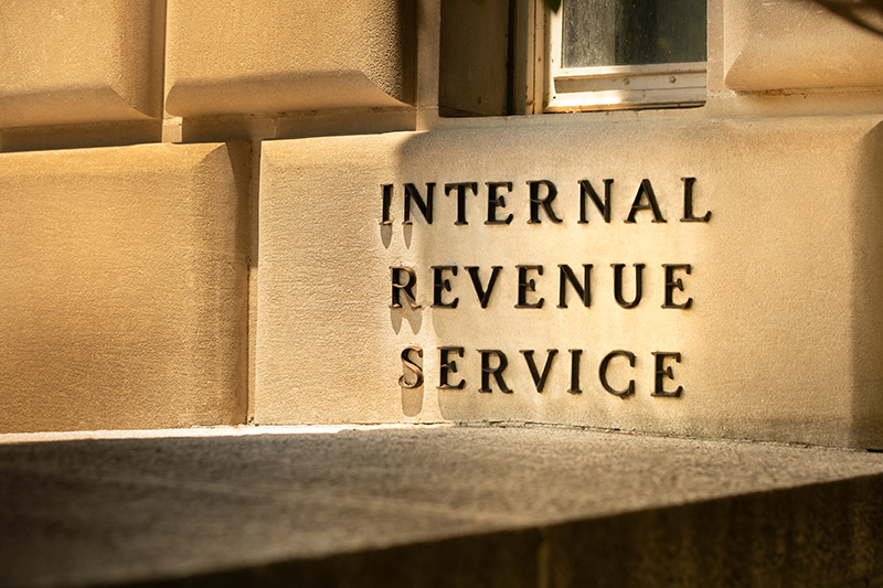 Internal Revenue Service Sign on Building