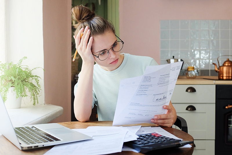 woman distressed about tax bill