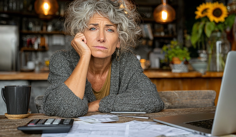 Woman with paperwork and calculator on her desk