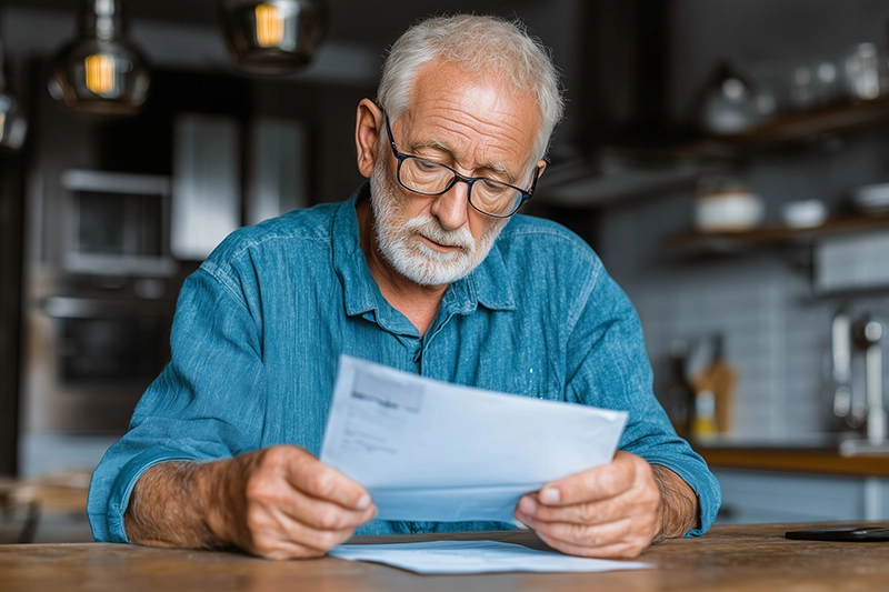 Concerned man looking at a letter