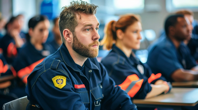Firefighter sitting in on a training class