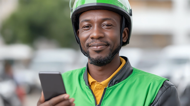 Gig working holding up cellphone