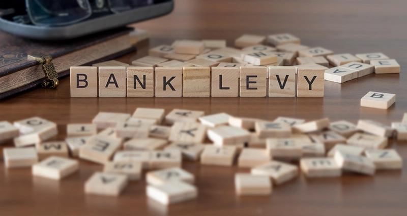Bank Levy written with wooden blocks