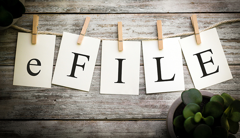 eFILE spelled out on cards hanging on a clothes line